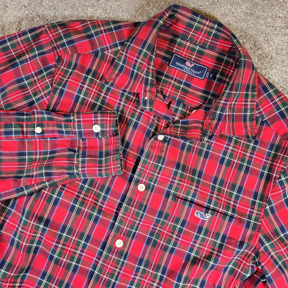 Vineyard Vines Flannel Shirt Men's Small Red Classic Plaid Button Down